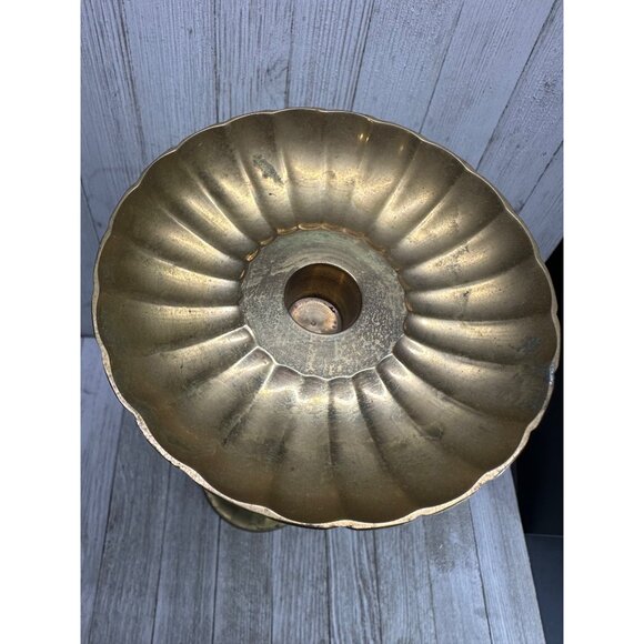 Vintage Brass Large Pillar Candle Stick Holder Scalloped Top 15" Tall Home Decor - Picture 8 of 8